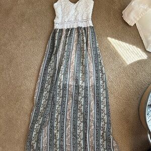 Justify White Lace Bodice Striped Maxi Dress